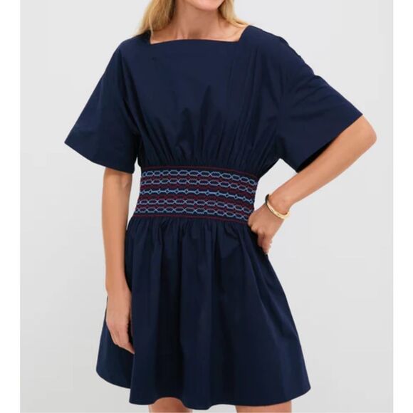 Staud Amy Poplin Mini Dress Navy Cotton Poplin Fit And Flare Women’s Medium